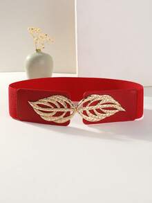 1 chiếc thắt lưng co giãn khóa kim loại thời trang và thanh lịch - Đỏ - Xem 5