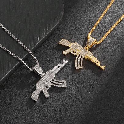 European And American Hip-Hop Personality Jewelry New AK47 Automatic Rifle Gun-Shaped Pendant Fashion Light Luxury Alloy Necklace