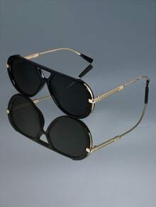 New Modern Retro Classic Big Frame Double Nose Bridge Pilot Border Fashion Glasses Women Men Metal Simplicity High Sense Daily Casual Punk Wear Match Fashion Glasses - Multicolor - View 12