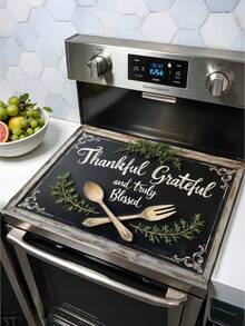 1pc 2D "Thanksgiving And Blessings" Stove Cover Mat Insulation Mat Farmhouse Style Kitchen Decor With Drain Mat, Oven Cover And Inspired Cookware Accessories, Elegant Font Design, Non-Slip, Dust-Proof And Scratch-Resistant, Essential For Home Cooking, Kitchen Accessories, Christmas Gifts, Christmas Decoration, 20.47x28.35inch - 72x52厘米/28.3x20.4英寸 - 查看 1