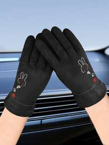 1 par de guantes de mujer cálidos de ante y felpa, guantes para deportes al aire libre, guantes gruesos a prueba de viento para ciclismo y conducir en invierno - Multicolor - Ver 2