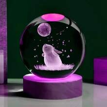 1pc 3D Carved Cat Crystal Ball Night Light With Wooden Base - USB Powered Warm Glow, Rose And Butterfly Design, Cute Animal Theme Desktop Decoration, Valentine's Day, Mother's Day, Christmas And Birthday Gift, Cat Lover Gift - Multicolor - View 10