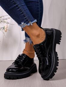 Giày lười đế dày cho bé gái, giày đế bằng PU, giày da thời trang đa năng cho học sinh - màu đen - Xem 4
