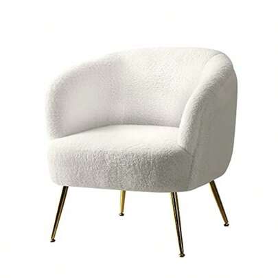 Armchair Sherpa Fabric Recliner Lounge Dining Chairs Sofa Nursing Occasional Seat Reading Seating Armchairs Home Living Room Bedroom Furniture White With 14cm Thick Padding