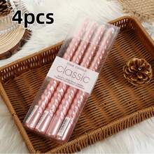 1/4pcs/Pearlescent Powder 10 InchTaper Candle Tapered Candle Burn For 8 Hours Long Candle Sticks Tall Candlesticks Taper Spiral Candles Dinner Candle Party Wedding Valentine's Day Party Supplies (25cm, Pink) ﻿ - Pearl Powder - View 6