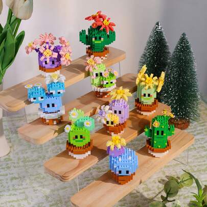 Juego de bloques de construcción de cactus, juguetes educativos para niños, set de 9 piezas de miniaturas de plantas, ladrillos creativos de tamaño micro. Ideal como suministros para fiestas, regalos de cumpleaños, decoración de escritorio de oficina y hogar, regalos sorpresa creativos para fiestas y decoraciones de Año Nuevo