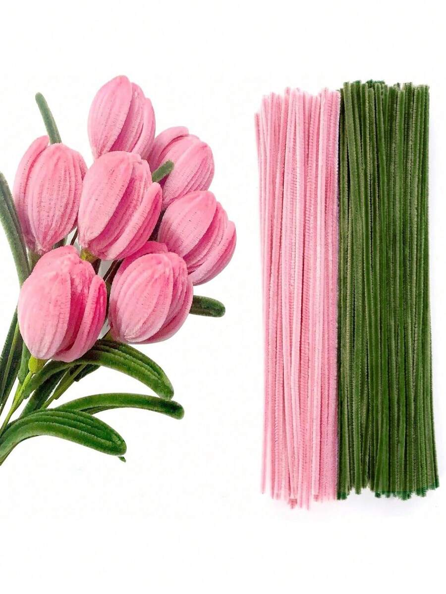100/200 pièces de bâtonnets moelleux colorés, 2 couleurs différentes, convenant aux arts et artisanat, décorations DIY créatives, idéal pour faire des animaux, des fleurs et des décorations de fête - Multicolore - Voir 1