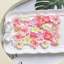 22pcs Creative Resin Decorative Pieces, Cute Flowers DIY Flat Crafts, Suitable For Phone Cases, Shoes, Frames, Earrings, Keychains, Decorations, Holiday & New Year Gifts - Pink - View 5