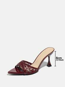 Jin Bei Qi Damen High Heel Mules, Sommersandalen, modische elegante Stiletto-Absätze für Bankett, Party und Outdoor, Reise, glänzendes Trim-Riemen-Design - Bordeaux - Übersicht 7
