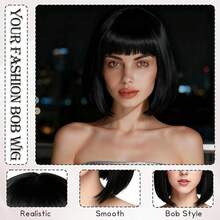 PLULON Dark Brown Short Bob Wig With Bangs For Women, Colorful Neon Short Bob Synthetic Hair Wigs With Hair Cap Heart Sunglasses For Girls Men Daily Bachelorette Halloween Costume Party SuppliesEssential Festive Atmosphere For Christmas - Black - View 5