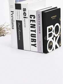 2Pcs/1pc BOOK Letter-Shaped Bookend, Metal Desktop Office Bookends, Board Retractable Student Book Holder, Retro Minimalist Book Rests, For Home Room Living Room Office Bookshelf Decor, Christmas Valentine's Day New Year Gift Back To School,School Supplies(Black, Red, White) - Multicolor - View 2