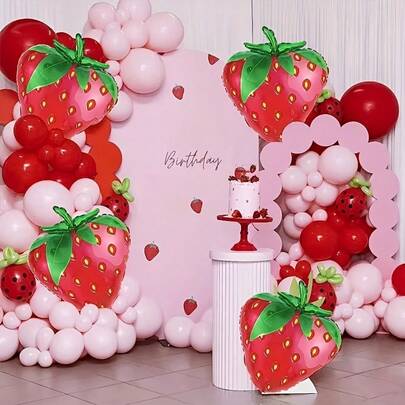 Strawberry Foil Balloons - Aluminum Foil Fruit Shaped Party Decoration, Suitable For Weddings, New Year's, Dances - No Electricity Required, Perfect For Summer Fruit Themed Celebrations And Home Decor, Halloween Decoration, Christmas Decoration, New Year's Party Decoration