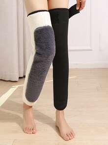 1pc 360° Full Coverage Warm Knee Pads, Thick Fleece Knee Brace With Straps For Winter, Cycling Joint Cold Protection Knee Sleeve - Dark Grey - View 9