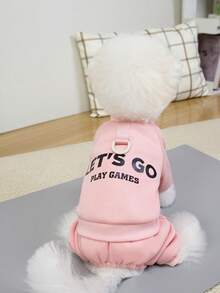 LET'S GO Letter Fleece Pet Sweatshirt With Four Legs, Warm Dog Cat Clothes In Pink/Grey/Beige, Crew Neck Pullover With D-Ring Traction, Elastic Cuffs, All Seasons Apparel For Small & Medium Breeds (Teddy/Bichon/Chihuahua) & Cats - Multicolor - View 16