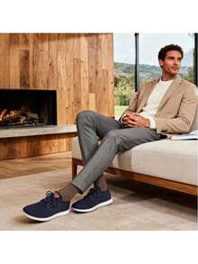 Men's KnitFlex Breeze Mesh Sneakers Oxfords Lace-Up Lightweight Casual Walking Shoes - 藏蓝色 - 查看 4