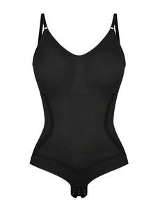 Plus Size Women Tummy Control Shapewear Bodysuit Underwear Seamless Body Shaper Sculpting Slimming Abdomen Belly Compression Shaping Top Tank Vest Undershirts Waist Trainer Spaghetti Strap Big Size - màu đen - Xem 7