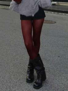 1Pair Women Sheer Stockings Black Tights Fashionable Minimalist Pantyhose - 黑色 - 查看 7