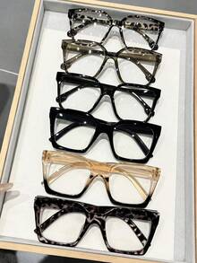 6 Stück Kunststoff Leopard mehrfarbige ovale Vollrandbrille im Ins-Stil, beliebtes Design für Frauen, klare Gläser für den Alltag, Schul-Basics, Wochenendoutfit, Termine, Ausgehen, Modezubehör, geeignet für alle Gesichtsformen - Transparent - Übersicht 7