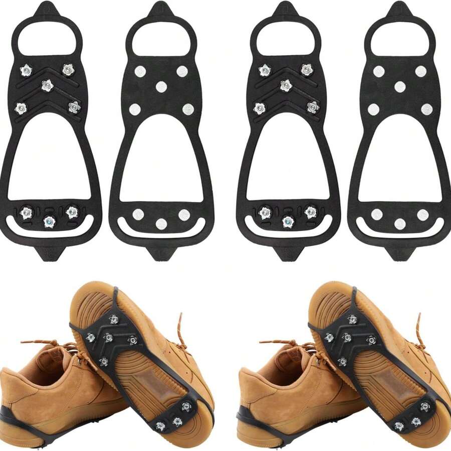 一双户外防滑鞋套，冰爪，8齿不锈钢雪地抓地冰爪，冬季防摔神器 - 黑色 - 查看 1