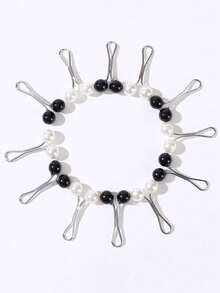 12pcs Women's Brooch Set, Including Pearl Brooch, Scarf Clips,Headscarf Clips, Used For Sweater, Scarf, Headscarf And Shawl - Black and White - View 6