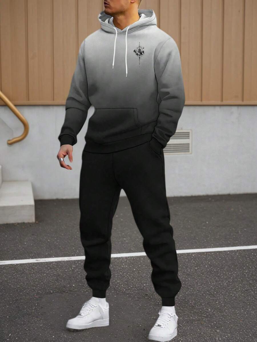 Bộ đồ nam 2 mảnh, áo hoodie và quần nỉ chống nhăn, bộ đồ thể thao ngoài trời phong cách đường phố, thiết kế in kỹ thuật số 3D nghệ thuật phối màu. - Nhiều màu - Xem 1