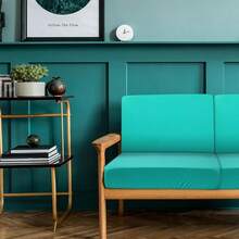 Newwiee 8Pcs Patio Cushion Covers Stretch Outdoor Cushion Cover Replacement For Patio Furniture Sofa Couch Slipcovers, Soft Flexibility Washable Furniture Protector(Waterproof Pure,Peacock Green),One-Size,PeacockGreenWaterproofPure - 孔雀綠防水純淨 - 查看 6