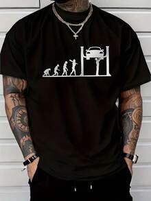 Camiseta Casual de Manga Corta para Hombre - 100% algodón, Tejido Ligero, Corte Regular Cuello Redondo, Impresión Gráfica de Técnico Automotriz, Lavable a Máquina para Ropa Deportiva y de Ocio, Estilo Relajado Material de Algodón - Negro - Ver 1