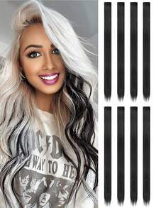 8 lọn tóc nối kẹp nhiều màu sắc, tóc thẳng tổng hợp dài 20 inch, tóc nối kẹp dùng cho trang phục Halloween, Giáng sinh, lễ hội hóa trang, lễ hội âm nhạc, quà tặng năm mới (Màu đen) - màu đen - Xem 9