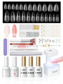 peacecolor 240pcs Short/Medium Almond Shaped False Nail Stickers Set, Includes UV/LED Lamp, 10ml Jelly Gel Polish, Low-Pain Nail Glue, No-Wipe Base & Top Coat, Suitable For Women DIY Home Manicure Salon, Can Be Given As Gifts Nails - Multicolor - View 11