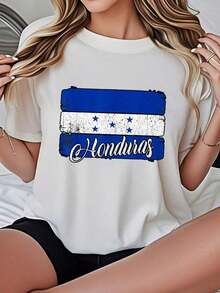 Women's - Shirt Casual Loose Fit Black White Optional Honduras Print Patriotic Graphic Tees Summer Tops Women Daily Wear Shirts Summer Tops Graphic Tees Summer Outfits Women Graphic Tees Women Crop Tops Tops Women Vintage Cotton Cute Clothes Women Unisex Plus Size T Shirts - 白色 - 查看 1