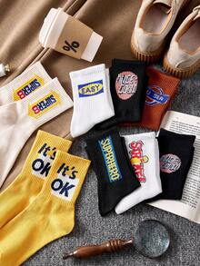 4/8 Pairs Of Men's Colorful Stylish Street Style Letter Print Sports Crew Socks, Anti-Slip, Anti-Friction,Moisture Wicks, Sweat And Odor, Suitable For Basketball And Football,Suitable For Spring,Summer,Fall And Winter, Random Colors - Multicolor - View 5