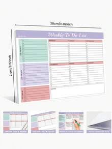 1 pieza Calendario semanal A4, Lista de tareas de fin de semana, Cuaderno planificador diario y semanal, Libreta de lista de tareas pendientes, Adecuado para trabajo y estudio, 52 páginas, Útiles escolares de vuelta al cole