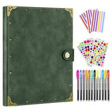 DIY Scrapbook Leather Scrap Book Photo Album 60 Pages, Mothers Day Gifts For Mom Scrapbook Photo Album Vintage Travelling Journal Scrap Book,FArmyssGreen - 軍綠色 - 查看 1