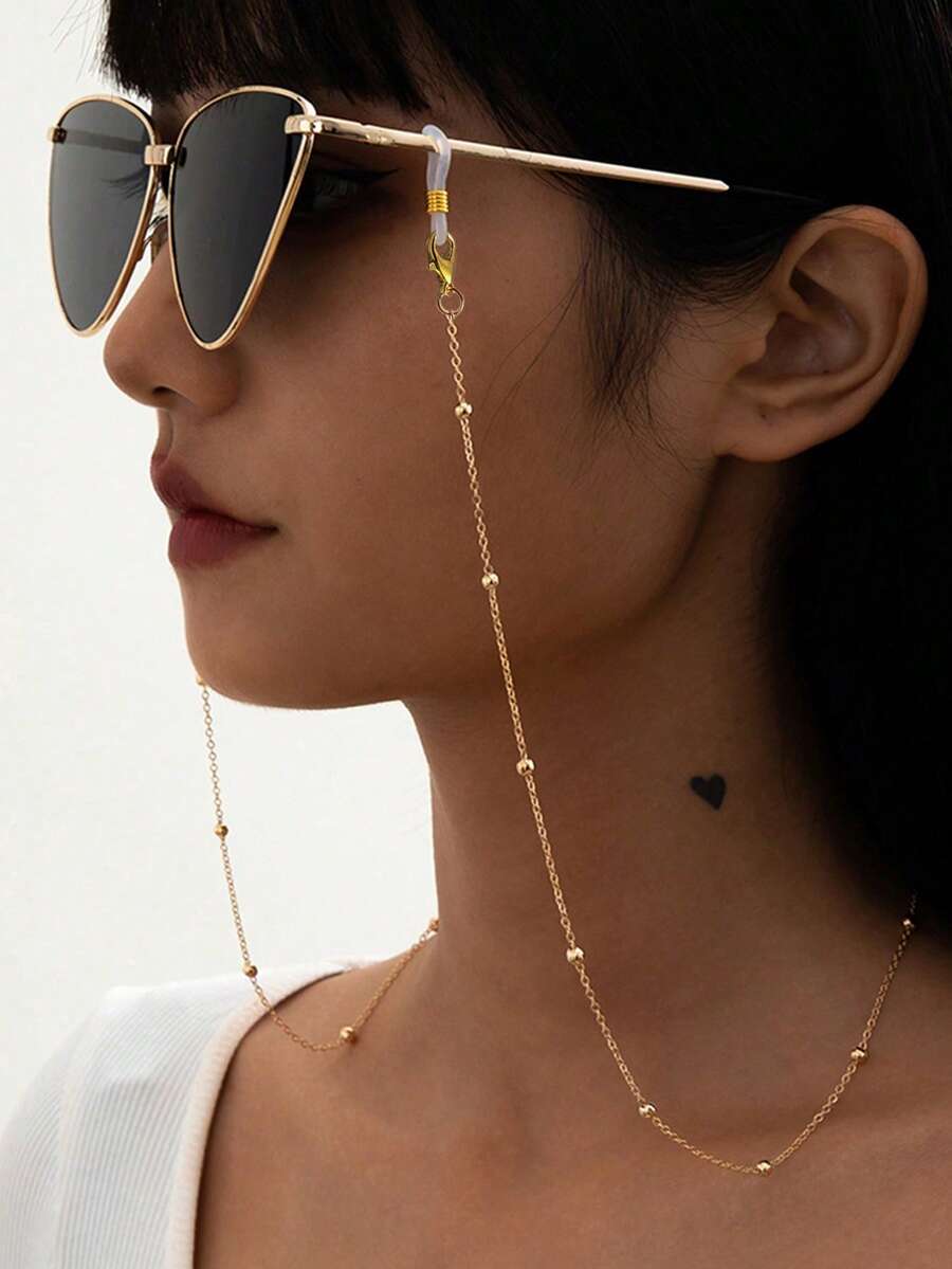 1 chiếc dây đeo kính thời trang nữ kiểu Bohemian màu vàng, đính hạt tròn, giúp giữ kính không bị rơi, phụ kiện dùng hàng ngày. - màu đen - Xem 1