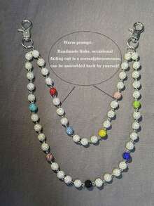 1pc Fashion Street Hip-Hop Pants Chain, Handmade Ceramic Rhinestone Ball Waist Chain, Unisex Body Chain Accessory For Daily Wear (Friendly Reminder: This Is A Handmade Chain, Occasional Detachment Is Normal, Can Be Re-Assembled) - trắng - Xem 8