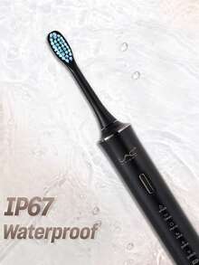 Nuevo cepillo de dientes eléctrico negro LAC con 8 cabezales de cepillo reemplazables, 6 modos de funcionamiento, carga USB - Negro - Ver 6