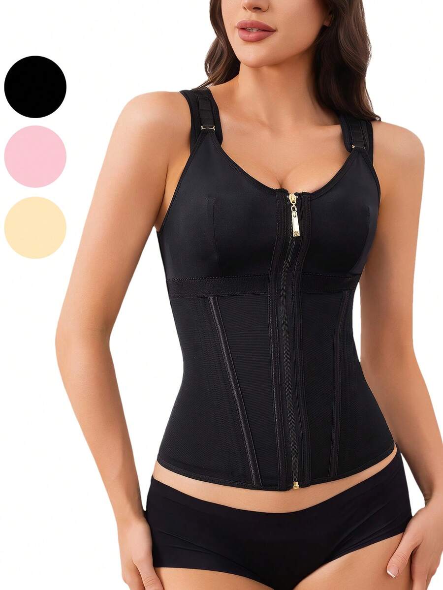 ZGQNBelle Women's Waist Trainer Corset - Tummy Control Faja  Body Shaper With Steel Boned & Adjustable Straps - Plus Size Friendly Faja Moldeadora Abdomen - 黑色 - 查看 1