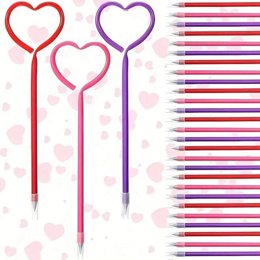 9pcs, Valentine's Day Pen Heart-Shaped Pen Ballpoint Pen Valentine's Day Party Gift Pen School Office Supplies Birthday Gift New Year's Day Happy, Back To School, School Supplies, Colors For School