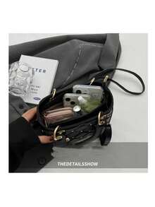 YUQING.FC. Bolso Bandolera Elegante Y Sofisticado Con Bordado De Rombos #61878 - Negro - Ver 11