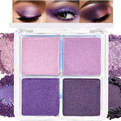 HHLTOH Powder Eyeshadow Quad, Blue Taupe Matte Shimmer Eye Shadow Palette Makeup, Neutral Vegan Eye Shadow Palette For  Women Pigmented Waterproof, Paleta De Sombras De Ojos, Blendable,