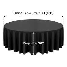 Black Round Tablecloths 6 Pack, 120 Inches In Diameter, Stain- & Wrinkle- Resistant, Machine Washable Table Clothes, Polyester Fabric Table Covers For Wedding, Party, Banquet, Formal Events - 120-inch black (6 pieces) - 查看 10
