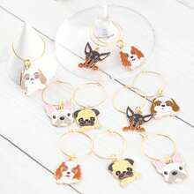 8/10个装 25毫米可爱狗狗动物系列葡萄酒杯挂饰，动物主题葡萄酒杯标识，香槟和葡萄酒标签，适用于家庭和酒吧派对、圣诞节、婚礼、生日、单身派对和其他庆祝活动 - 彩色 - 查看 1