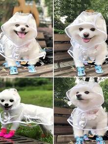 Impermeable de PU transparente para mascotas pequeñas en días lluviosos, ropa de lluvia minimalista y suave para perros, poncho de lluvia para perros, portátil, transpirable y ligero, con capucha ajustable y reflectante, regalo ideal para vacaciones, primavera, verano, otoño e invierno, esencial para exteriores