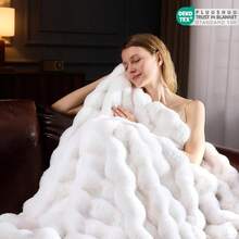 TTJM Faux Fur Throw Blanket For Couch Fluffy Fuzzy Plush Bubble Blanket Soft Warm Cozy Shaggy Rabbit Blanket Luxury Decorative Gifts For Sofa Bedroom Living Room 60x50inch Beige - 米色 - 查看 4