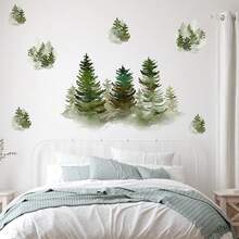 Watercolor Pine Tree Wall Decals Peel And Stick Large Tree Wall Sticker Tree Branches Wall Decal Forest Tree Wall Stickers For Living Room Bedroom Woodland Nursery Decor,WatercolorTree - 水彩樹 - 查看 7