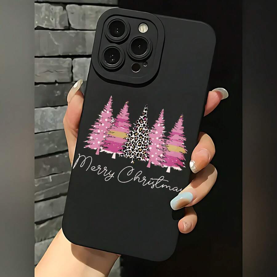 2026 nueva funda de teléfono esmerilada, funda de teléfono con diseño de árbol de Navidad y estampado de leopardo, diseño de Feliz Navidad para 17 15 Pro Max, 17 14 Pro, 17 13, protector de teléfono Galaxy S23 S22 S21, funda de teléfono para parejas, regalo para él y ella, regalo de vacaciones - Negro - Ver 1