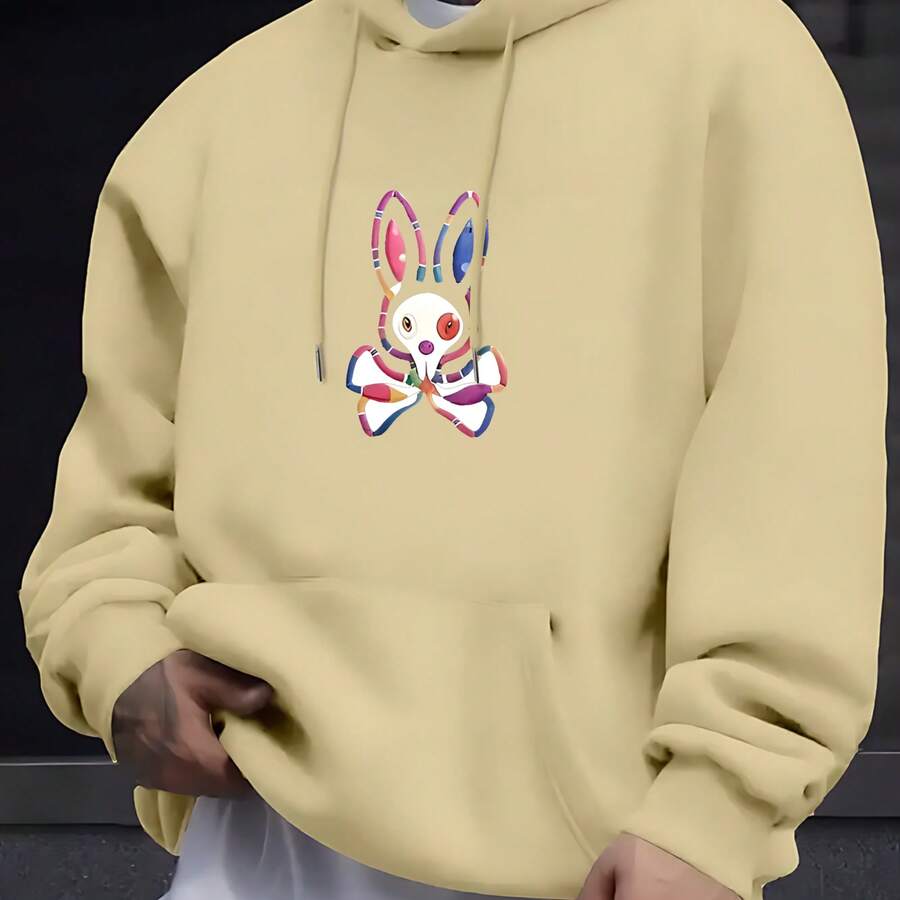 Mens Fashion Hoodie Sweatshirt con Estampado de Conejo de Calavera Colorida para Uso Diario y Salidas Sociales en Primavera y Otoño - Albaricoque - Ver 1