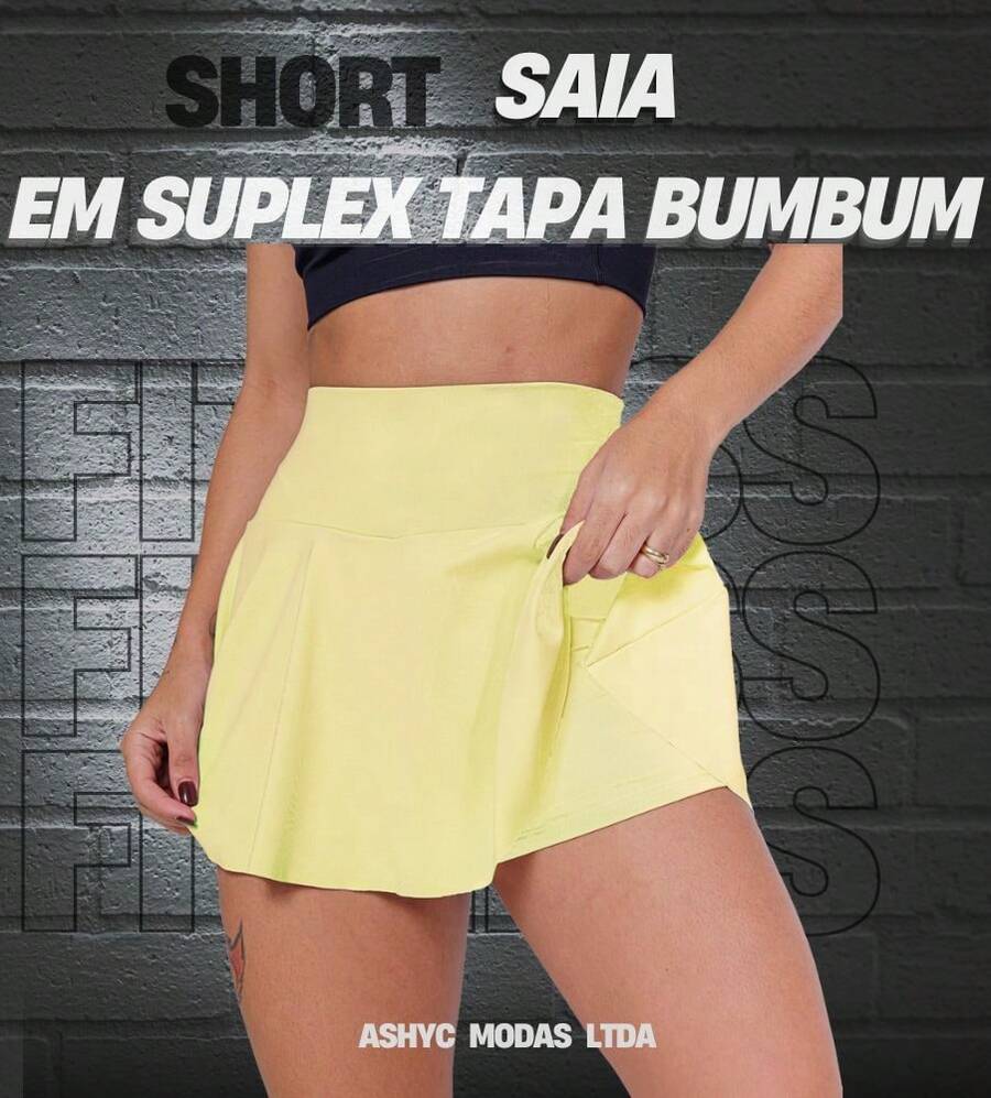 Women's Short Skirt With Ruffle Detail, High Waist, Fitness Fashion, Supplex Fabric - 淺黃色 - 查看 1