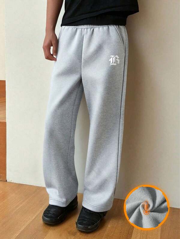 1pc Teen Boys' Solid Color Casual Comfortable Elastic Waist Loose Straight Pants, Suitable For Outdoor & Indoor Wear, Autumn/Winter