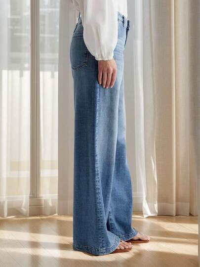 Plus Size Women's High Waist Loose Fit Straight Leg Jeans, Casual Ankle Length Denim Pants, Autumn/Winter Spring Fall